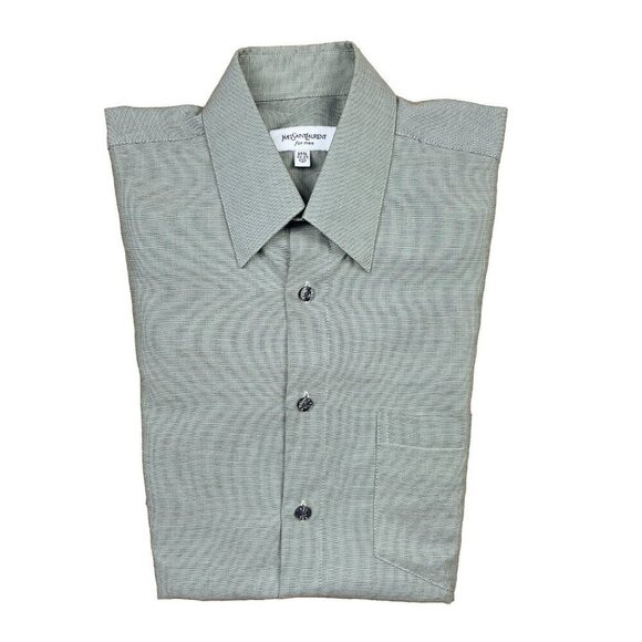 YVES SAINT LAURENT Cotton Blend Luxury Dress Sport Green Shirt‎ sz 14.5 32-33 S - Picture 3 of 5